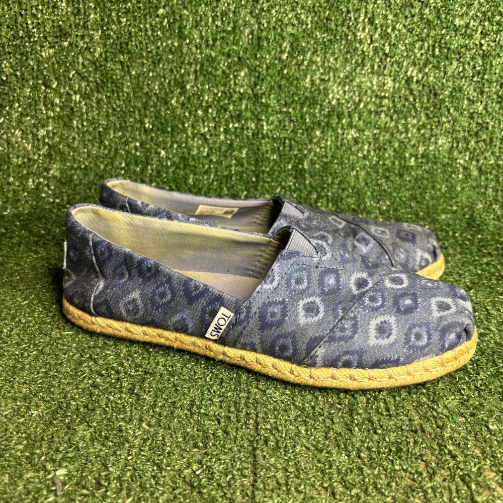 TOMS Alpargata Rope Espadrille Ikat Print Boho Slip On Flat‎ Shoe Blue Womens 7